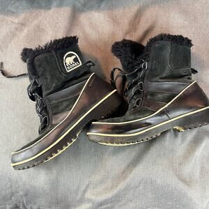 Sorel Tivoli II Womens Size 11 Waterproof Snow Boots Black Suede Faux‎ Fur